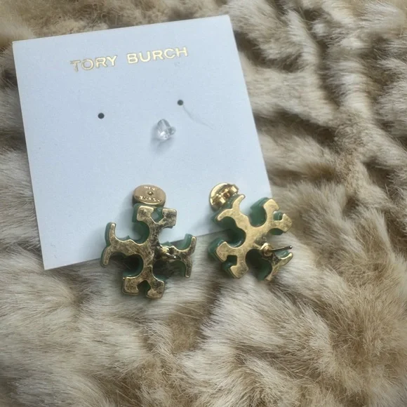 Tory Burch Green Logo Stud Earrings - Picture 12 of 12